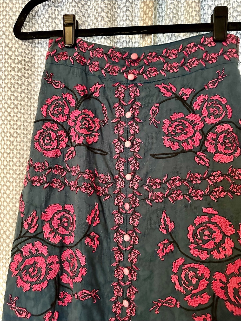 Anthropologie Embroidered Midi Skirt - Blue & Pink - Size 0 - Picture 13 of 13